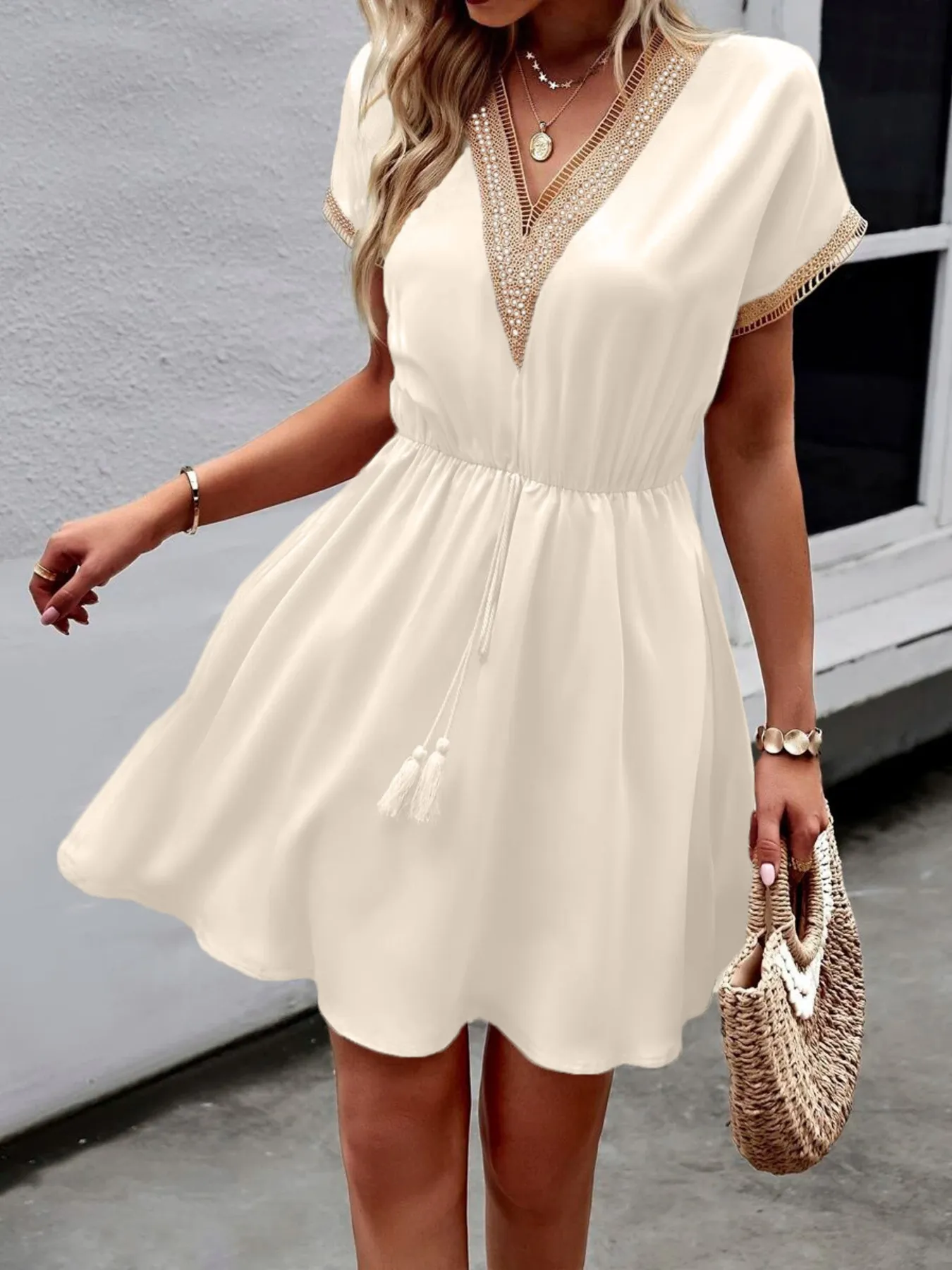 V-Neck Short Sleeve Mini Dress - Image 15