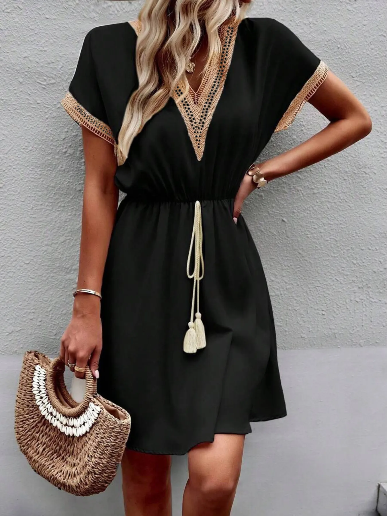 V-Neck Short Sleeve Mini Dress - Image 9