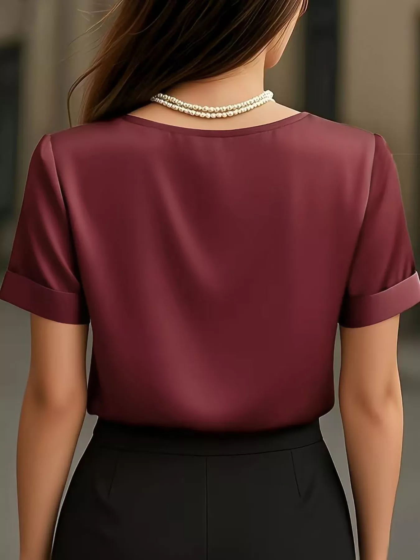 V-Neck Short Sleeve Satin Blouse - Image 11