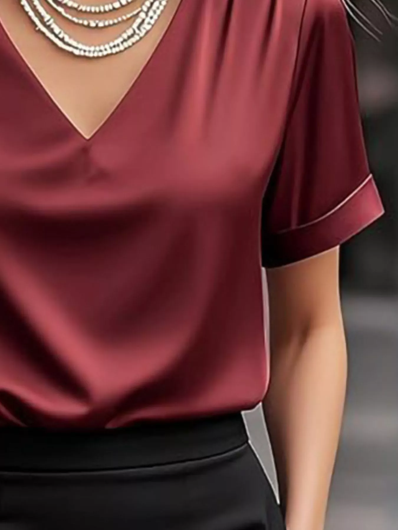 V-Neck Short Sleeve Satin Blouse - Image 12