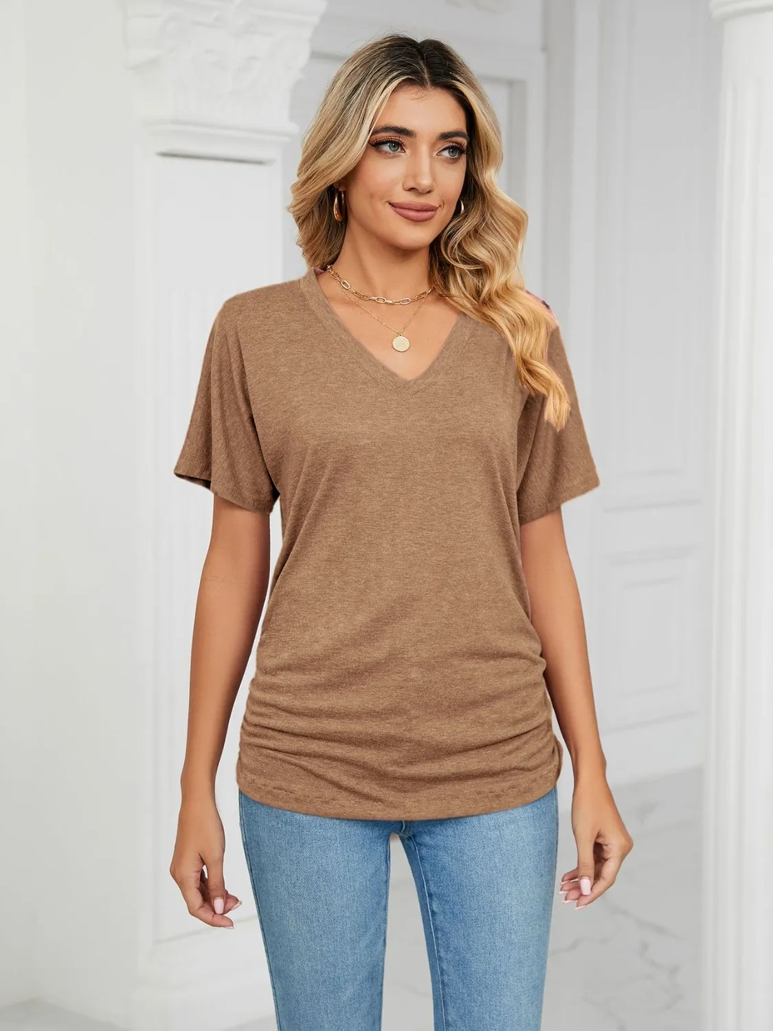 V-Neck Short Sleeve T-Shirt - Image 20