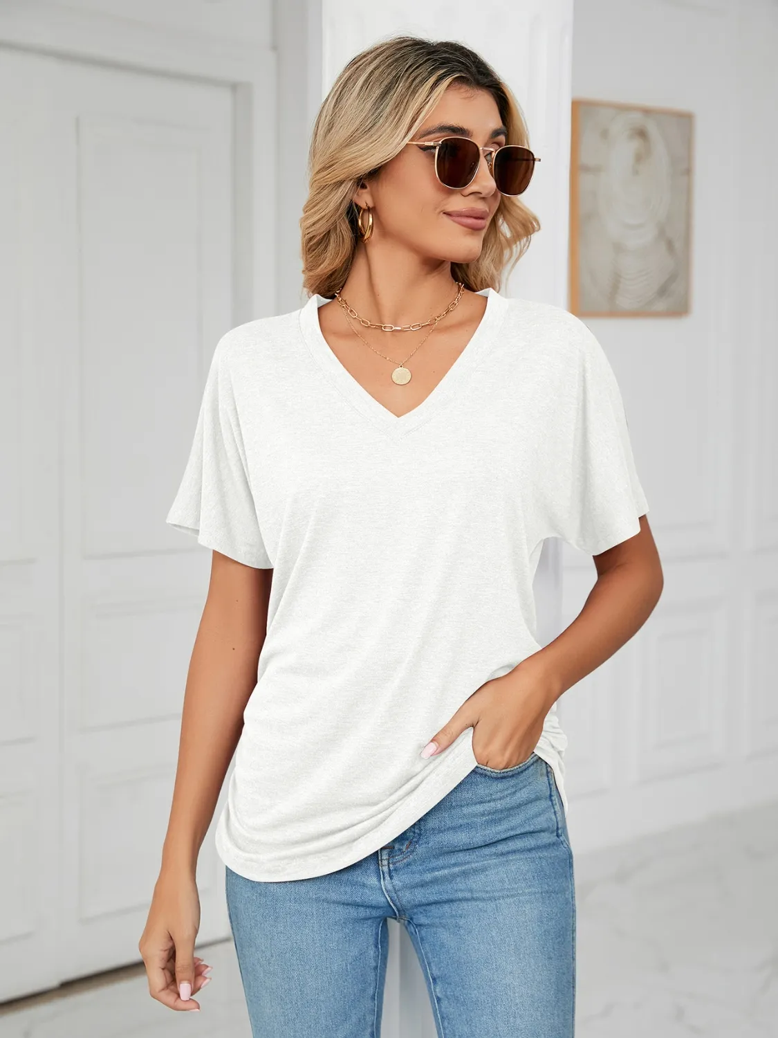 V-Neck Short Sleeve T-Shirt - Image 4