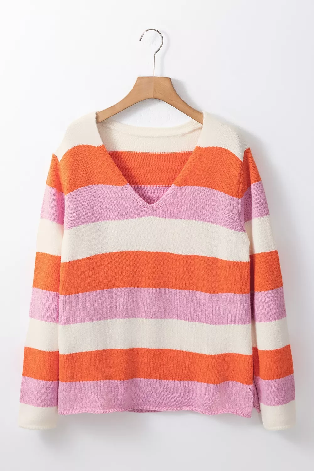 V-Neck Striped Color Block Knit Top - Image 6