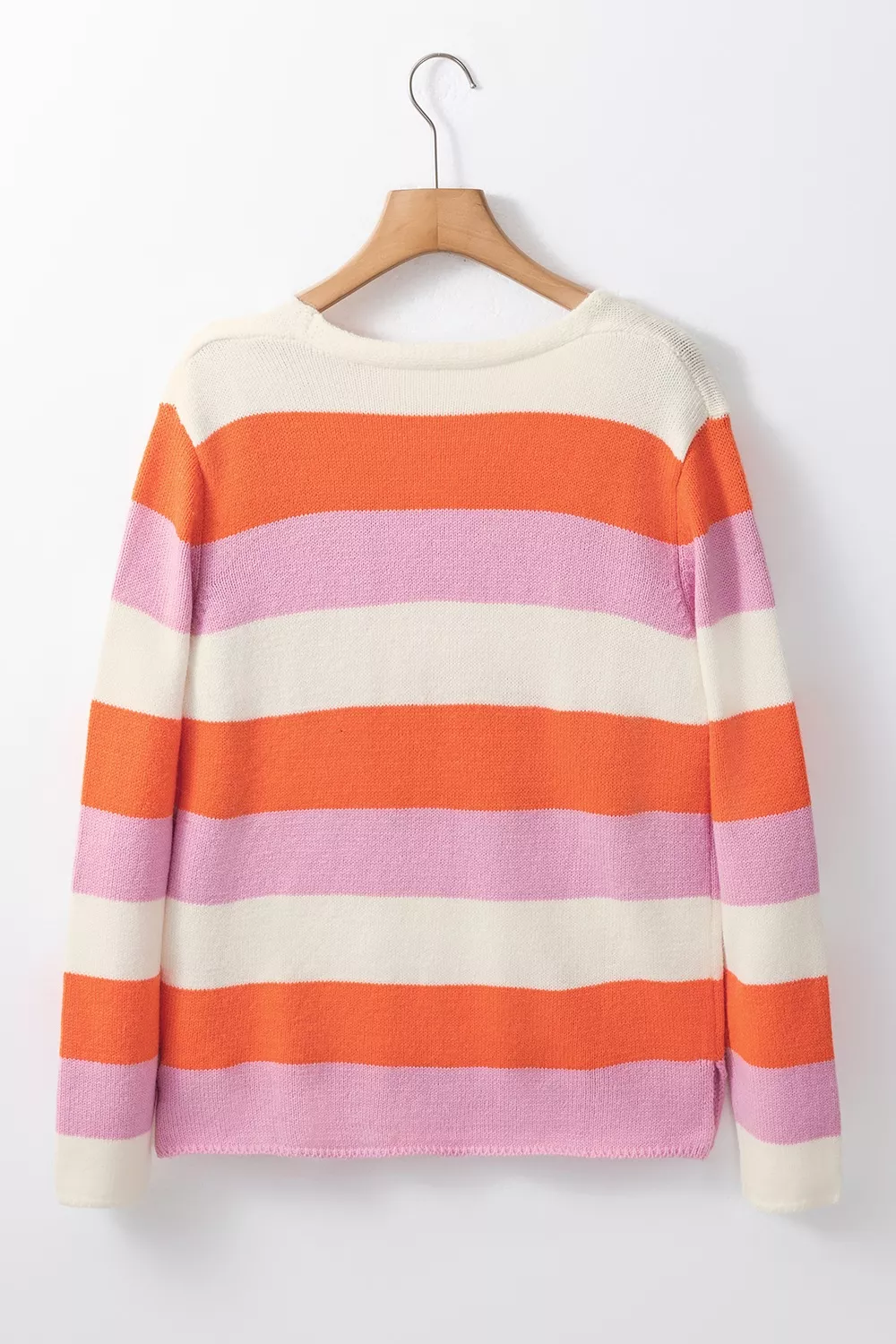 V-Neck Striped Color Block Knit Top - Image 7
