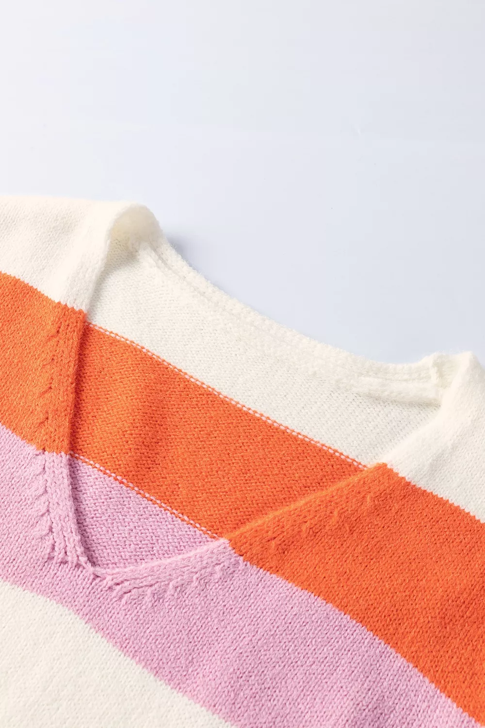 V-Neck Striped Color Block Knit Top - Image 8