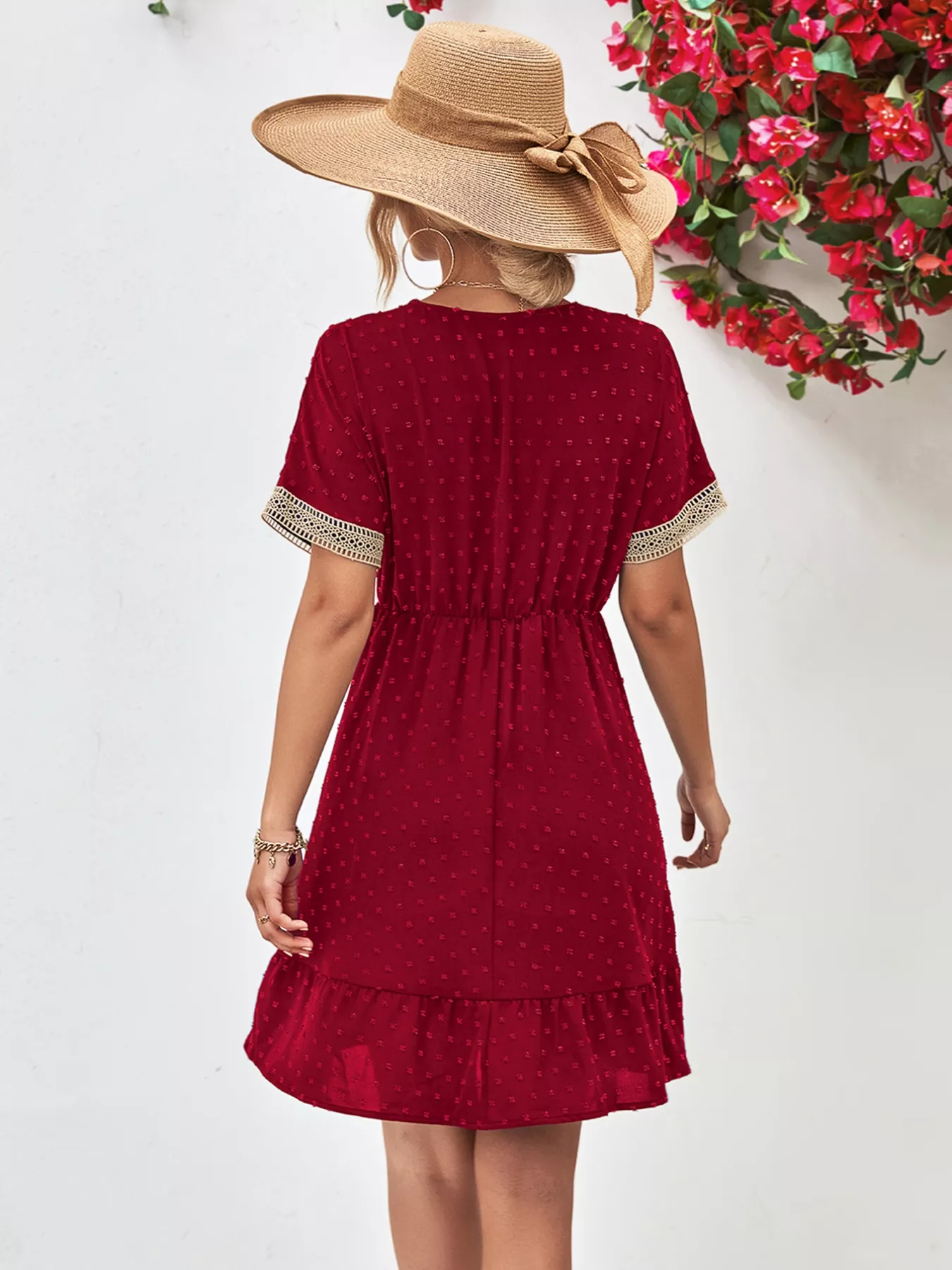 V-Neck Swiss Dot Ruffle Hem Mini Dress - Image 2