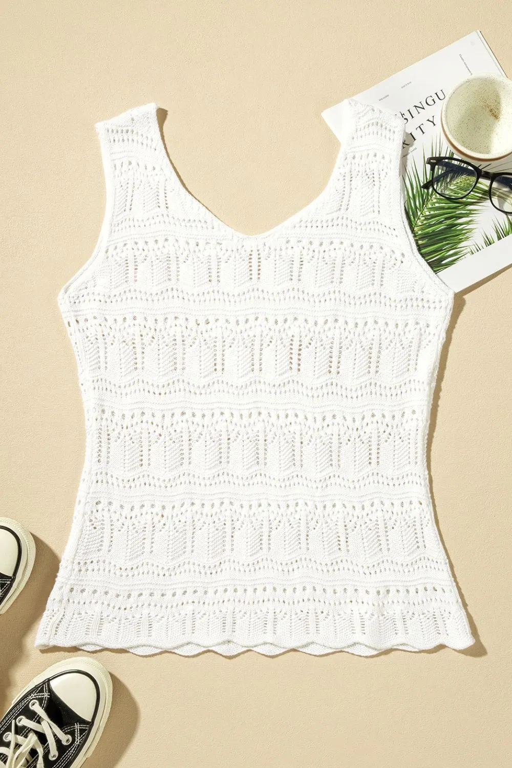 V Neck Textured Hollow-Out Sweater Vest - Image 6