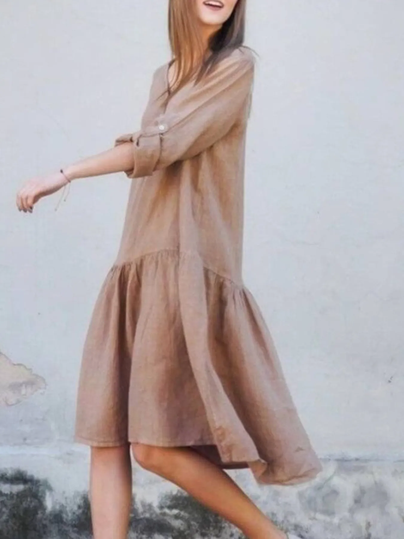 V-Neck Tiered Button Front Dress - Image 4