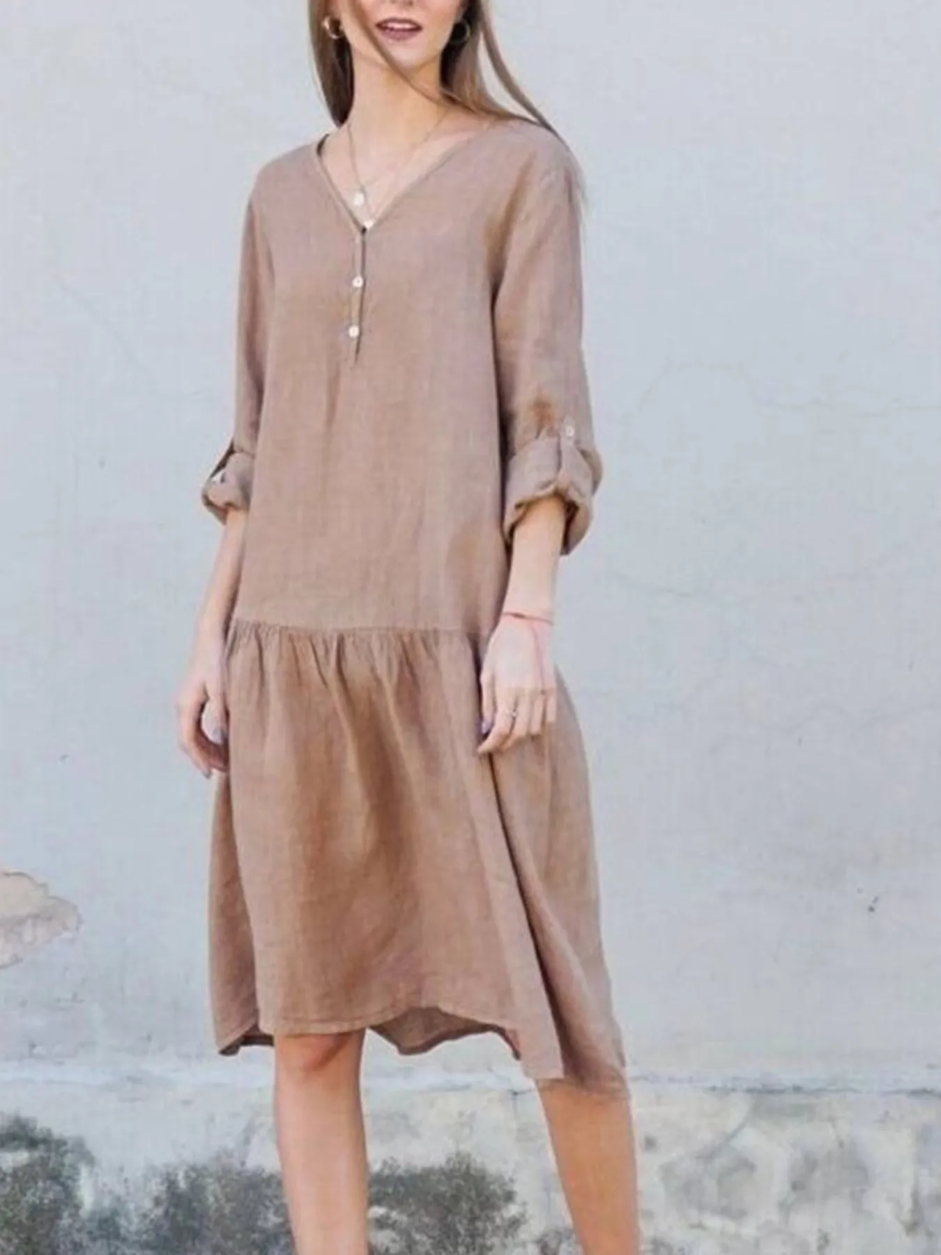V-Neck Tiered Button Front Dress - Image 7