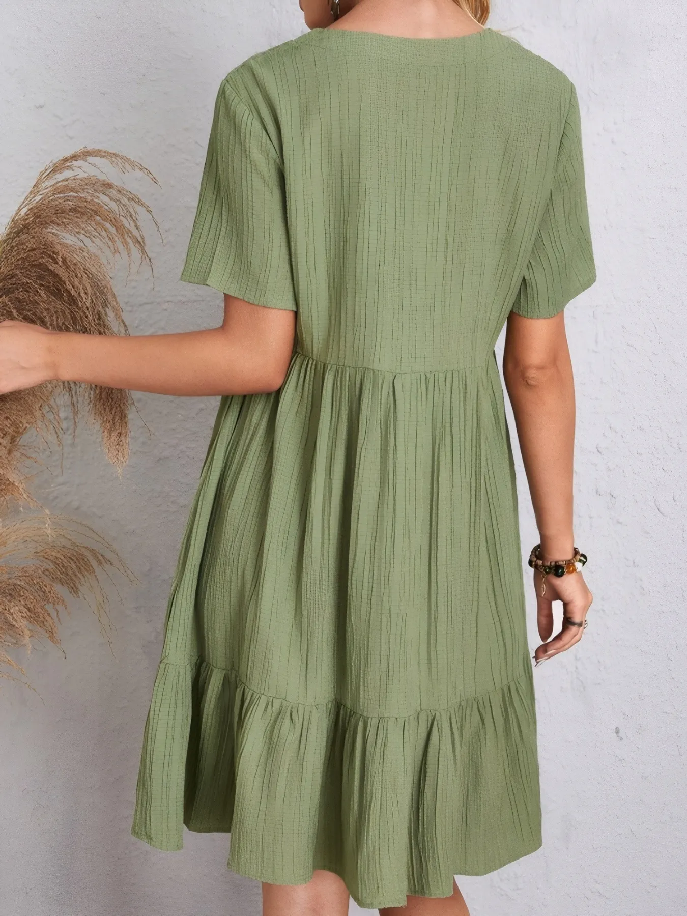 V-Neck Tiered Dress with Flutter Sleeves - Image 6