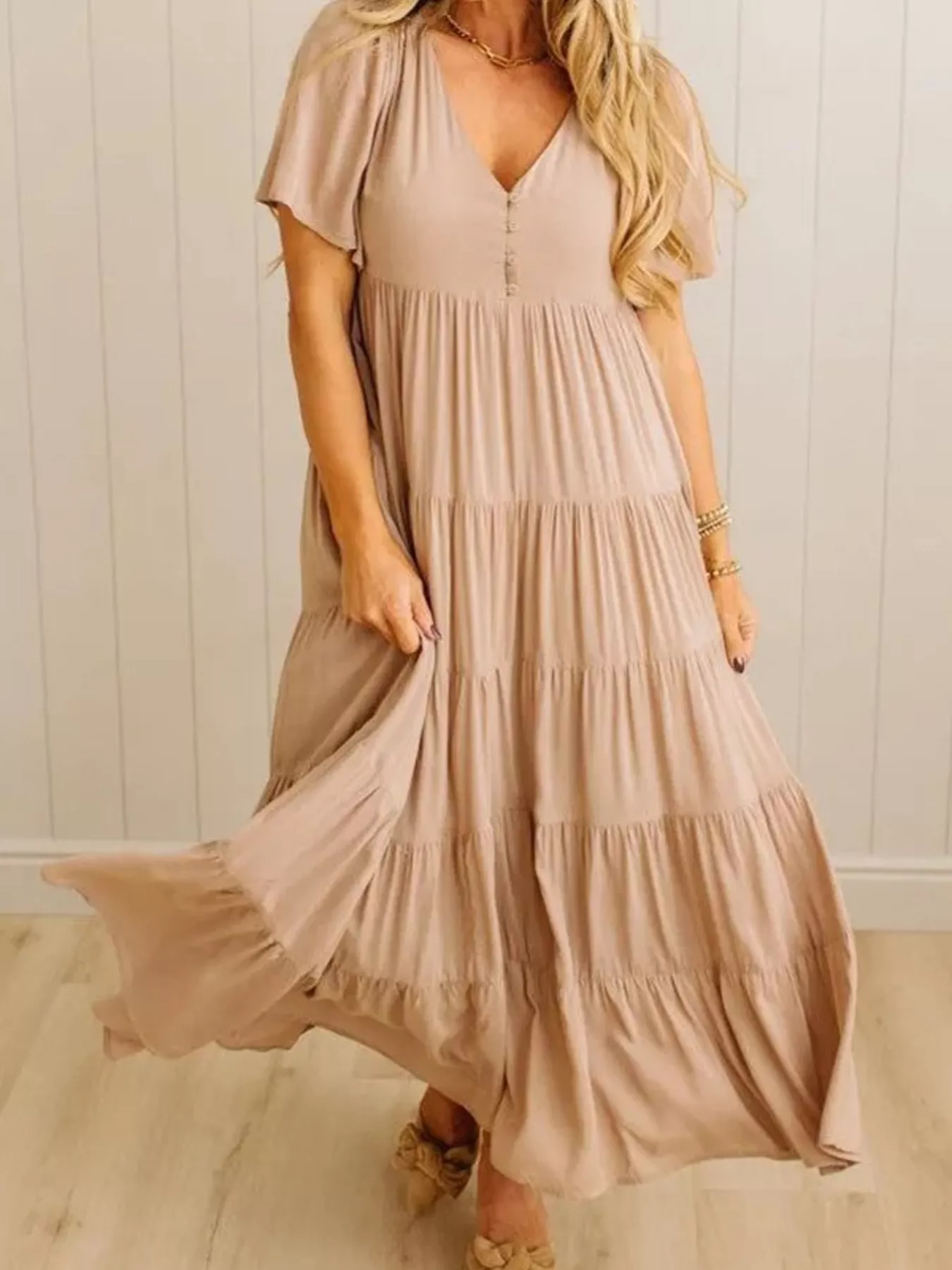 V-Neck Tiered Midi Dress - Image 8
