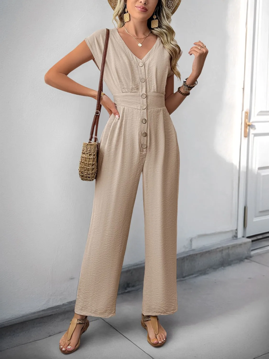 V-Neck Wide Leg Jumpsuit - Image 4
