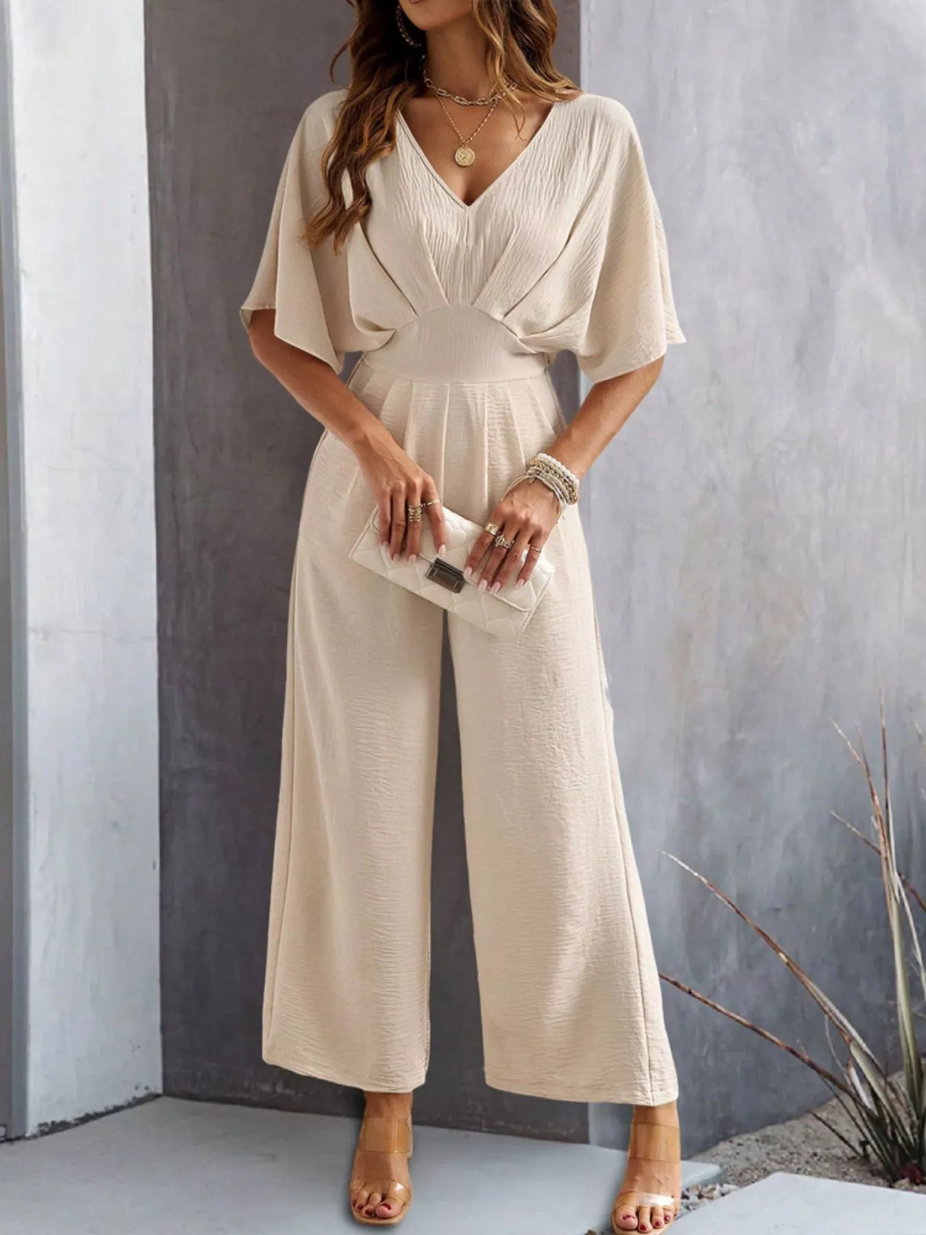 V-Neck Wide Leg Jumpsuit - Image 2