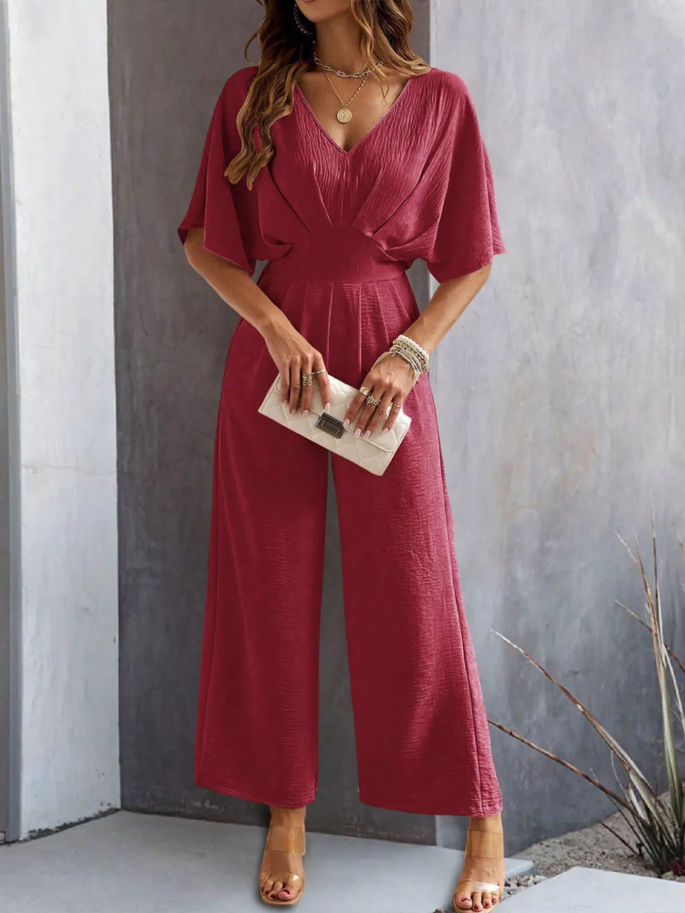V-Neck Wide Leg Jumpsuit - Image 22