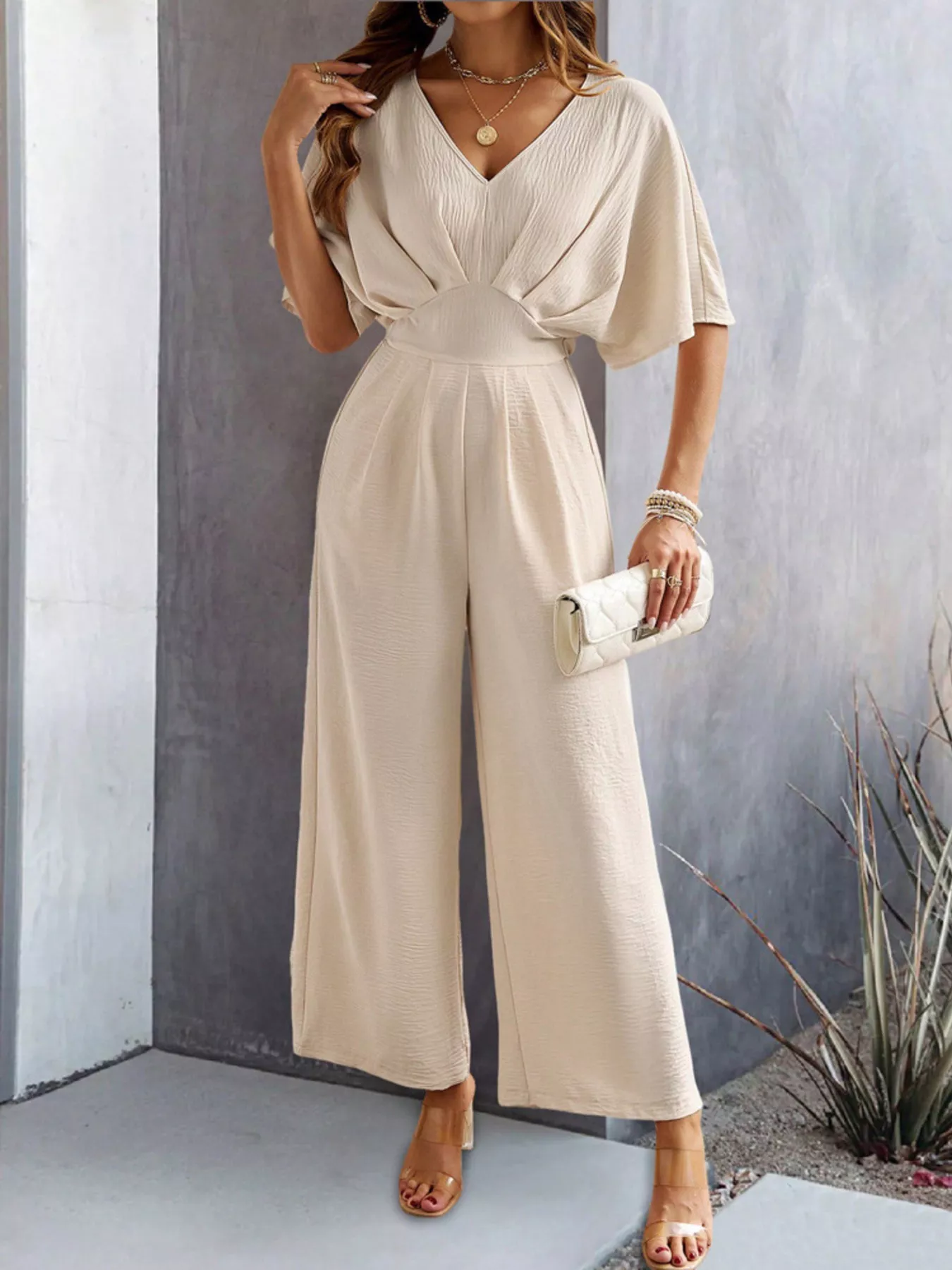 V-Neck Wide Leg Jumpsuit - Image 3