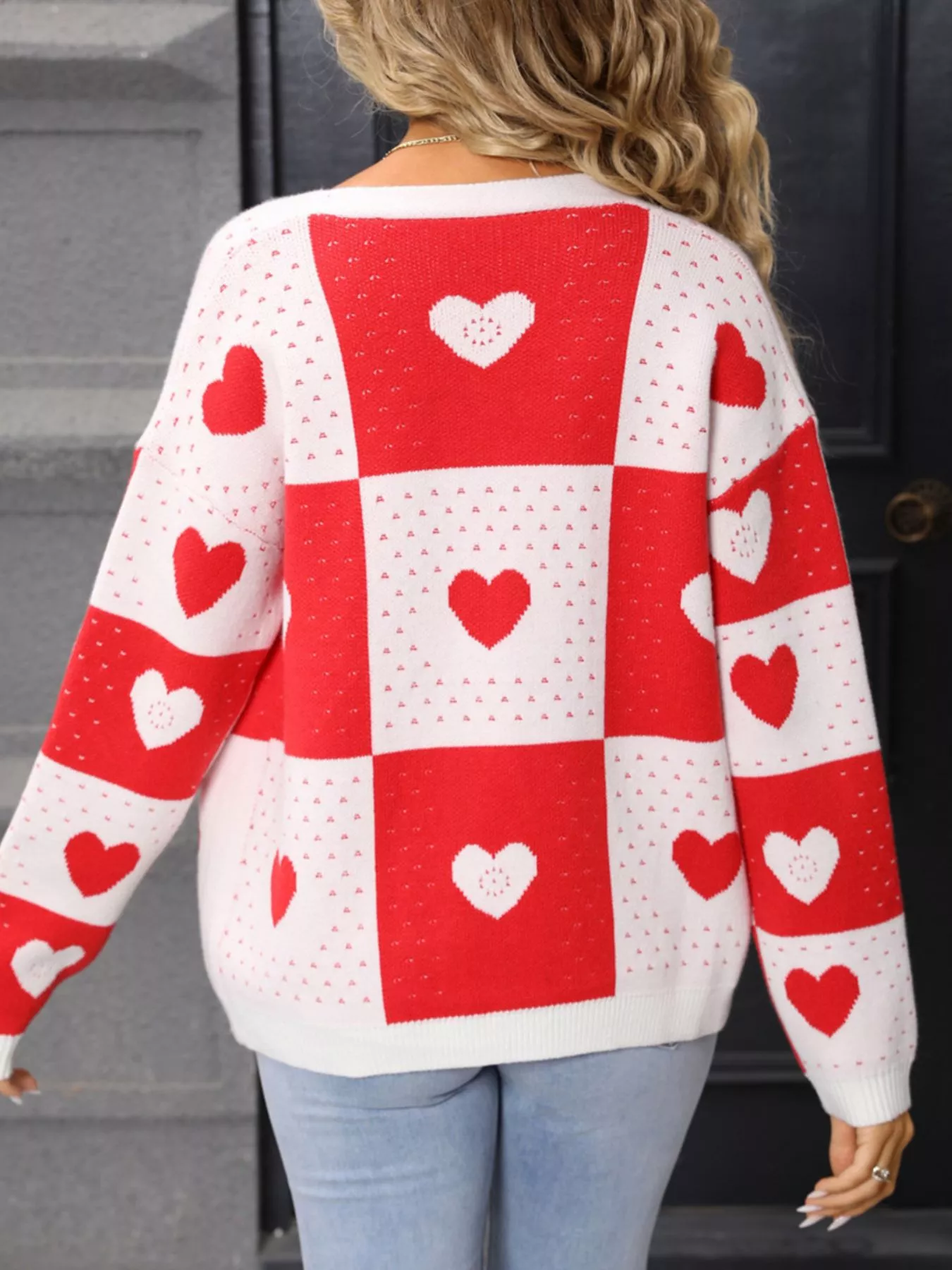 Valentine's Day Heart Pattern Knit Cardigan - Image 13