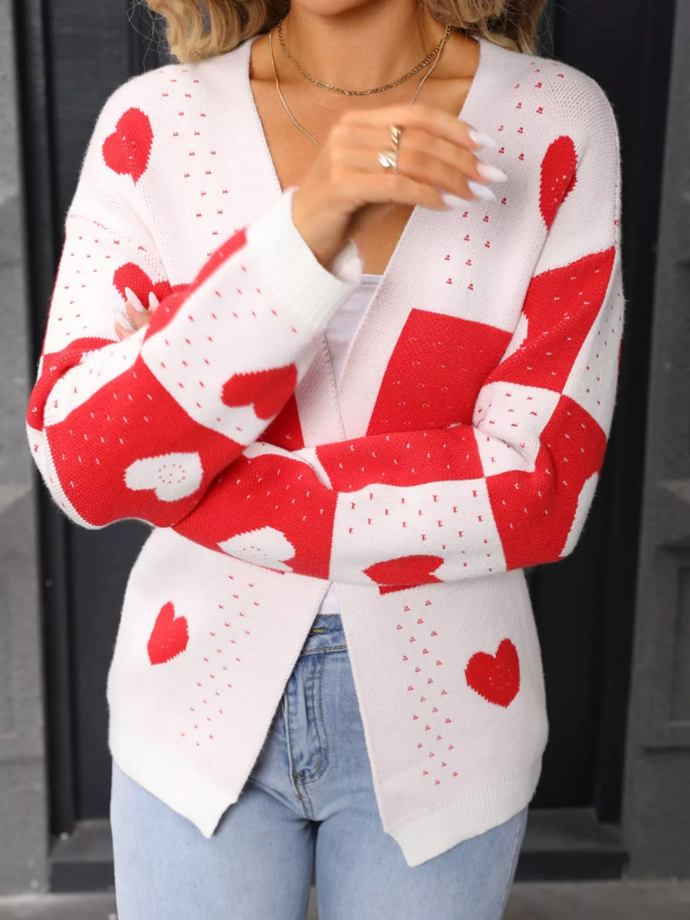 Valentine's Day Heart Pattern Knit Cardigan - Image 8