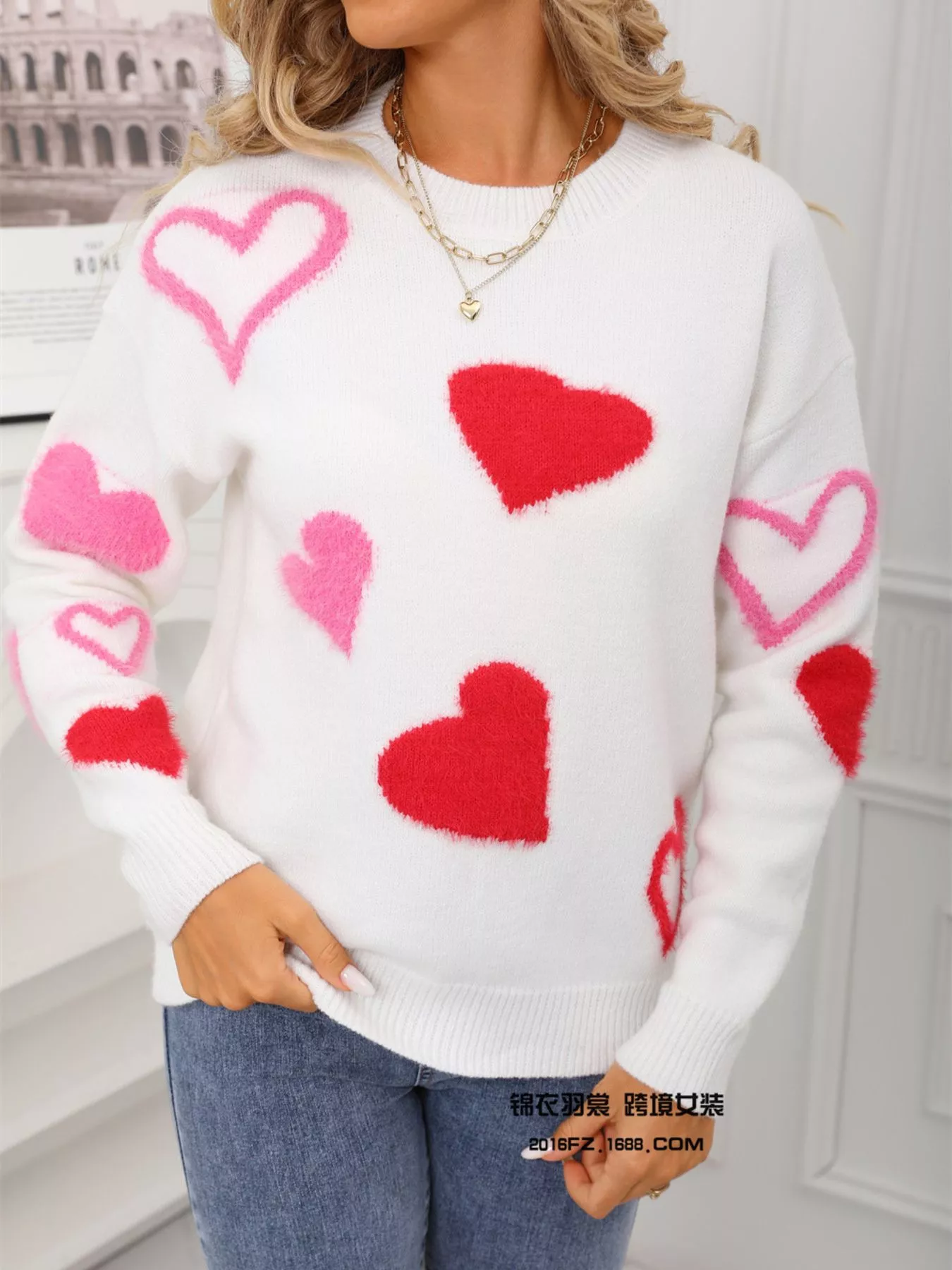 Valentine's Day Heart Pattern Knit Sweater - Image 10