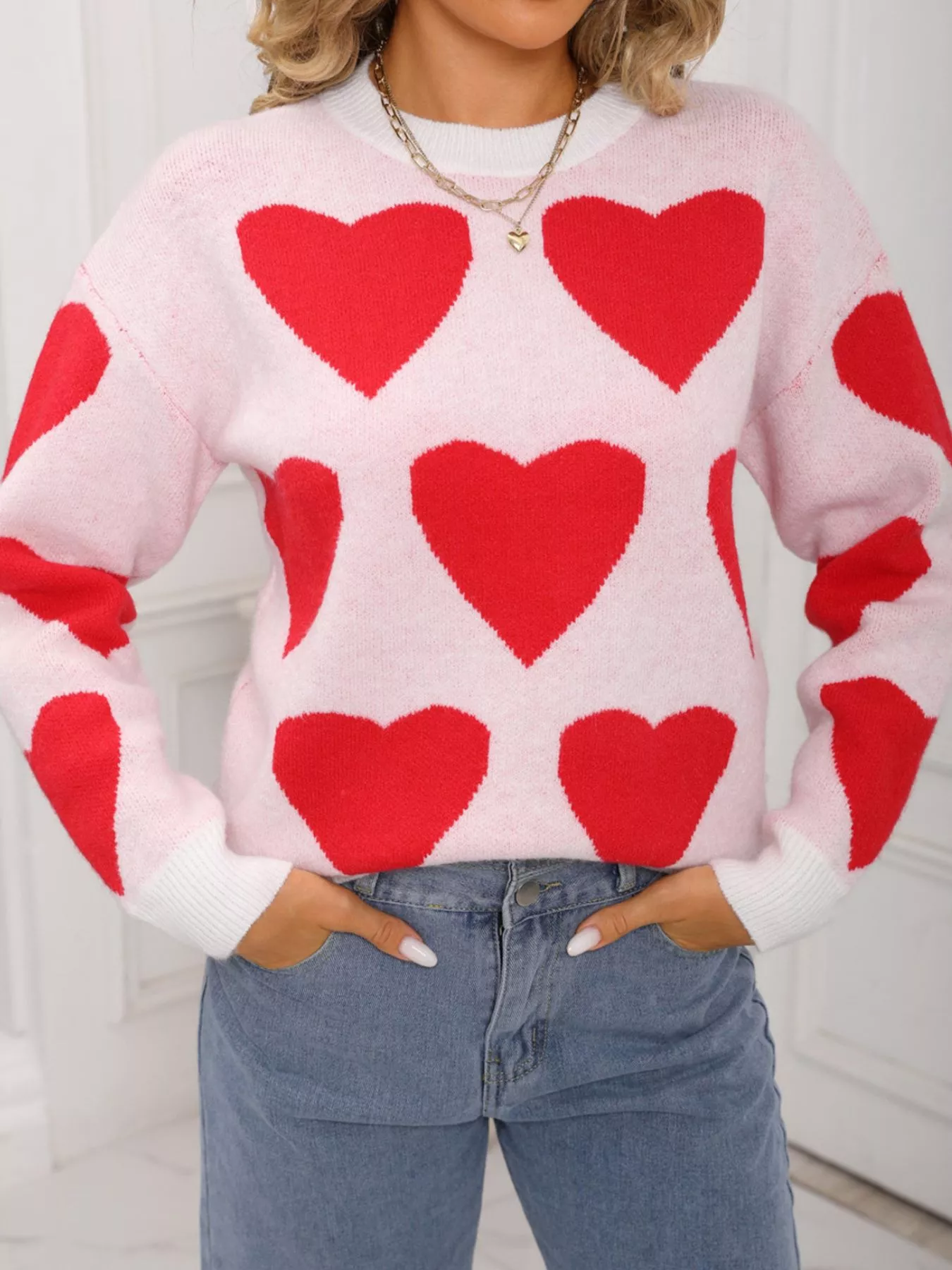 Valentine's Day Heart Round Neck Knitted Sweater - Image 2