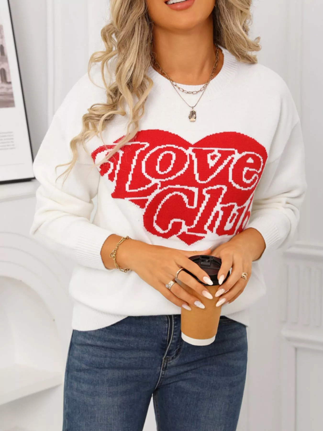 Valentine's Day Love Club Heart Graphic Sweater - Image 2