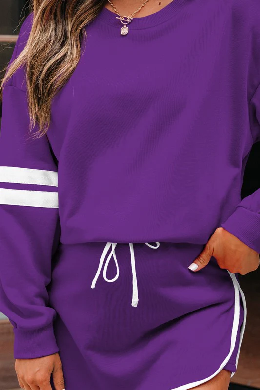 Varsity Stripe Pullover and Mini Skirt Set - Image 127