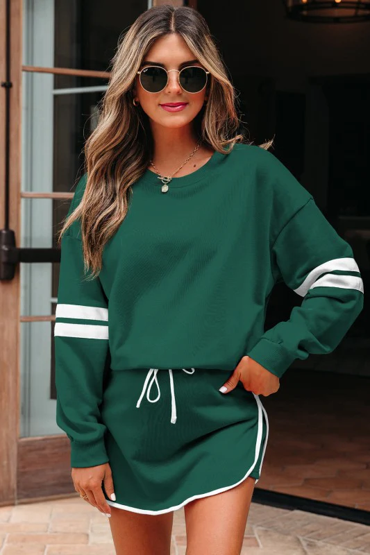 Varsity Stripe Pullover and Mini Skirt Set - Image 149