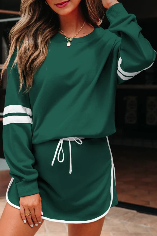 Varsity Stripe Pullover and Mini Skirt Set - Image 152