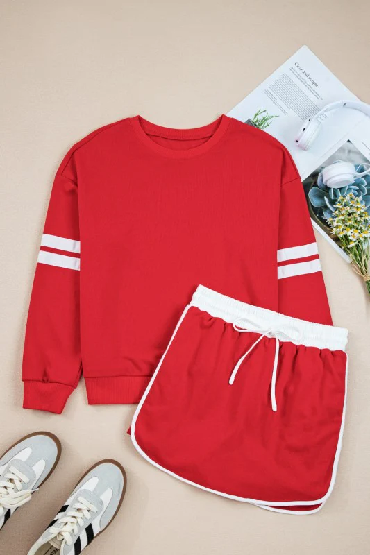 Varsity Stripe Pullover and Mini Skirt Set - Image 37
