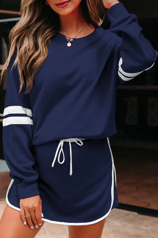 Varsity Stripe Pullover and Mini Skirt Set - Image 42