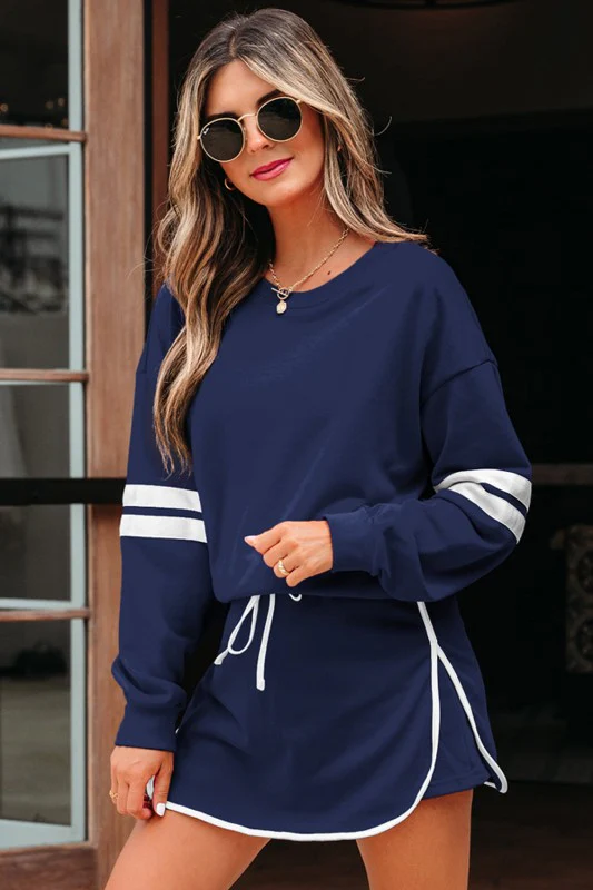 Varsity Stripe Pullover and Mini Skirt Set - Image 44