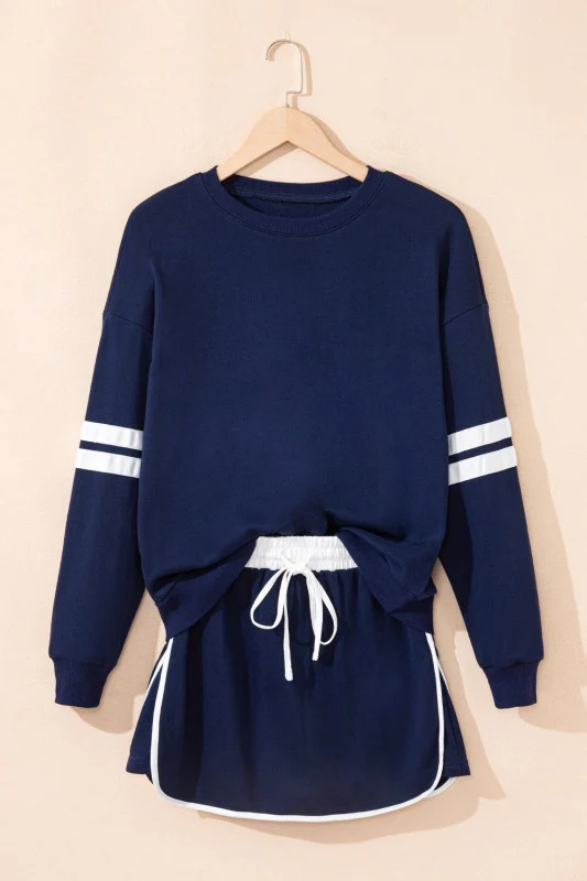 Varsity Stripe Pullover and Mini Skirt Set - Image 45