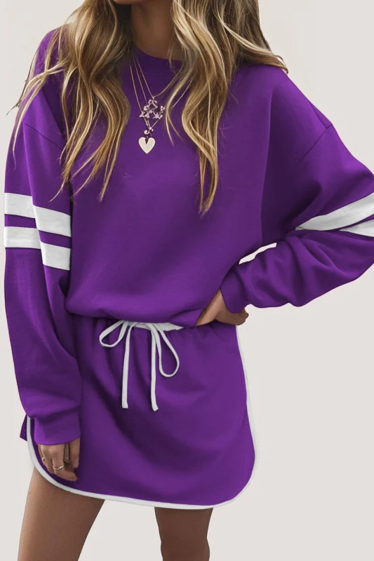 Varsity Stripe Pullover and Mini Skirt Set - Image 51