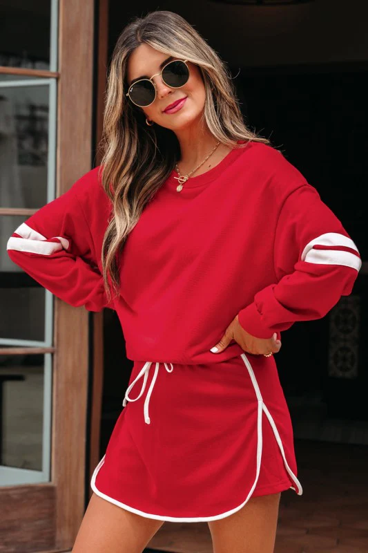 Varsity Stripe Pullover and Mini Skirt Set - Image 55