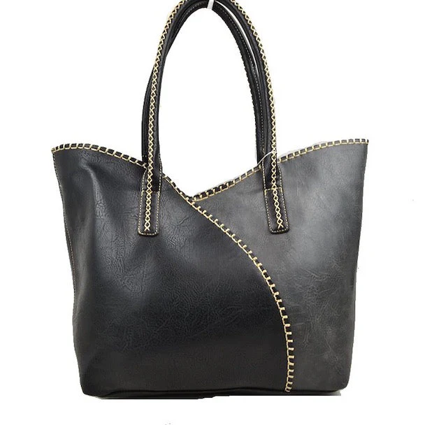 Vegan Tote 2in1 Faux Leather Stitched Shoulder Bag Hobo Tote
