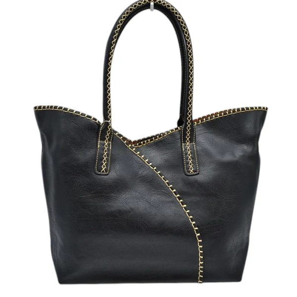 Vegan Tote 2in1 Faux Leather Stitched Shoulder Bag Hobo Tote - Image 10