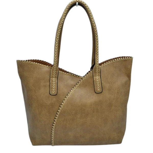 Vegan Tote 2in1 Faux Leather Stitched Shoulder Bag Hobo Tote - Image 11