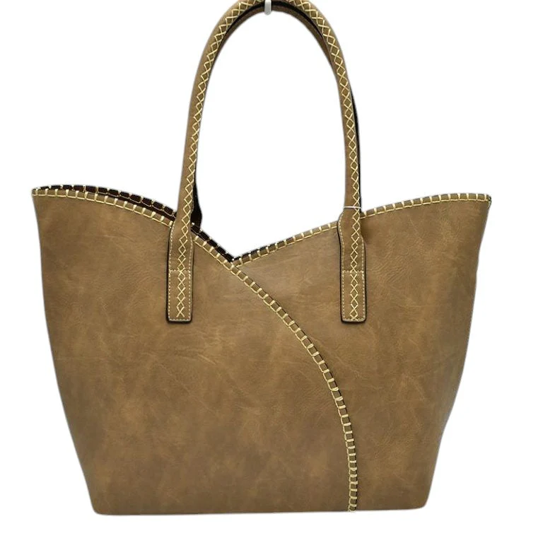 Vegan Tote 2in1 Faux Leather Stitched Shoulder Bag Hobo Tote - Image 12