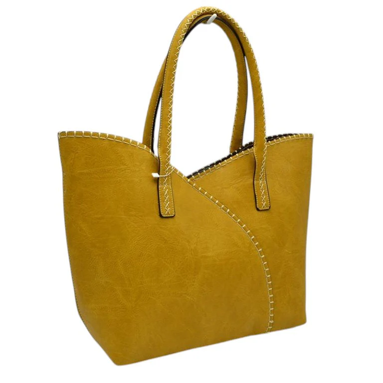 Vegan Tote 2in1 Faux Leather Stitched Shoulder Bag Hobo Tote - Image 13