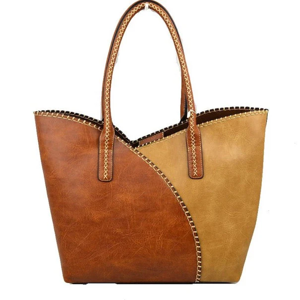 Vegan Tote 2in1 Faux Leather Stitched Shoulder Bag Hobo Tote - Image 2
