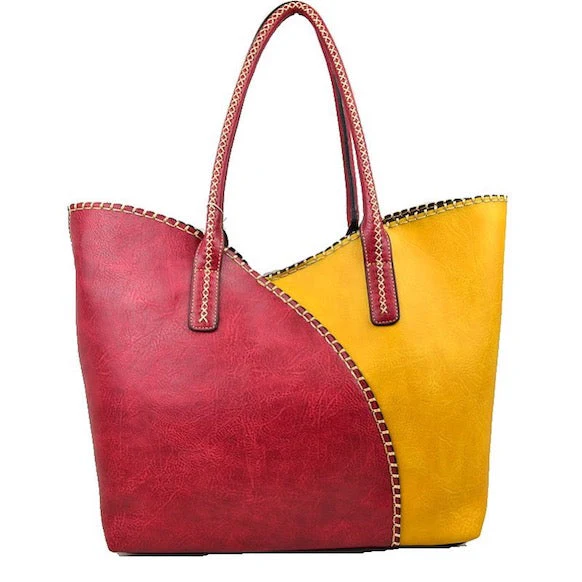 Vegan Tote 2in1 Faux Leather Stitched Shoulder Bag Hobo Tote - Image 3