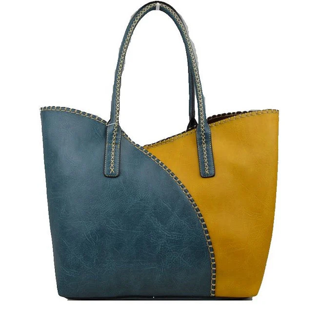 Vegan Tote 2in1 Faux Leather Stitched Shoulder Bag Hobo Tote - Image 5