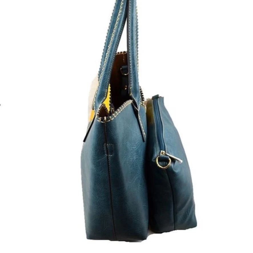 Vegan Tote 2in1 Faux Leather Stitched Shoulder Bag Hobo Tote - Image 6