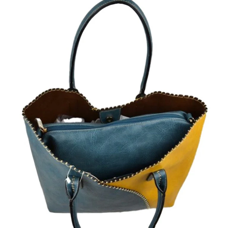 Vegan Tote 2in1 Faux Leather Stitched Shoulder Bag Hobo Tote - Image 7