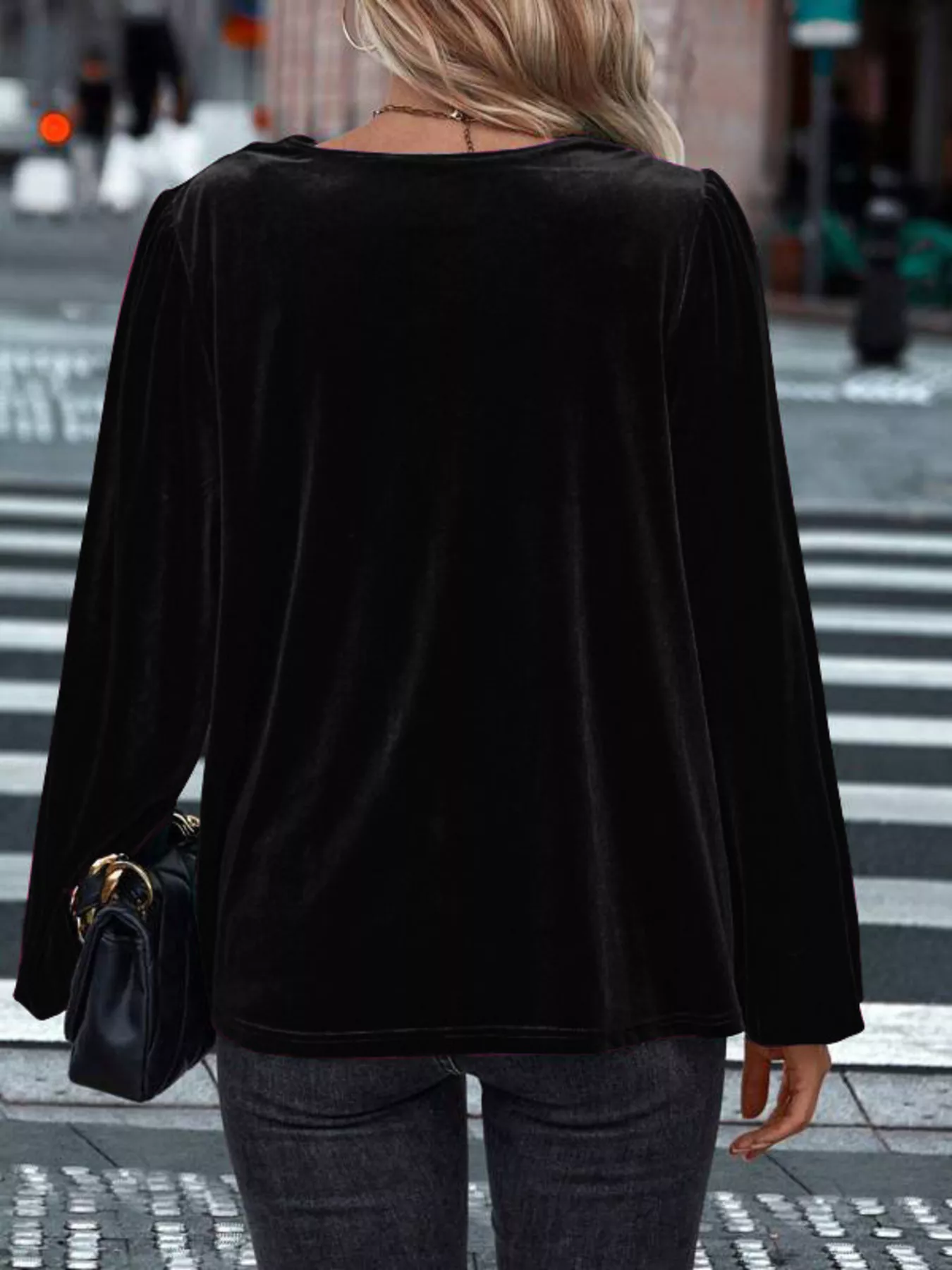 Velvet Cowl Neck Long Sleeve Blouse - Image 6