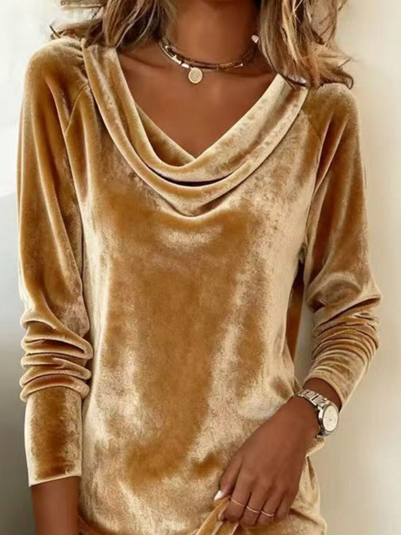 Velvet Cowl Neck Long Sleeve Mini Dress - Image 2