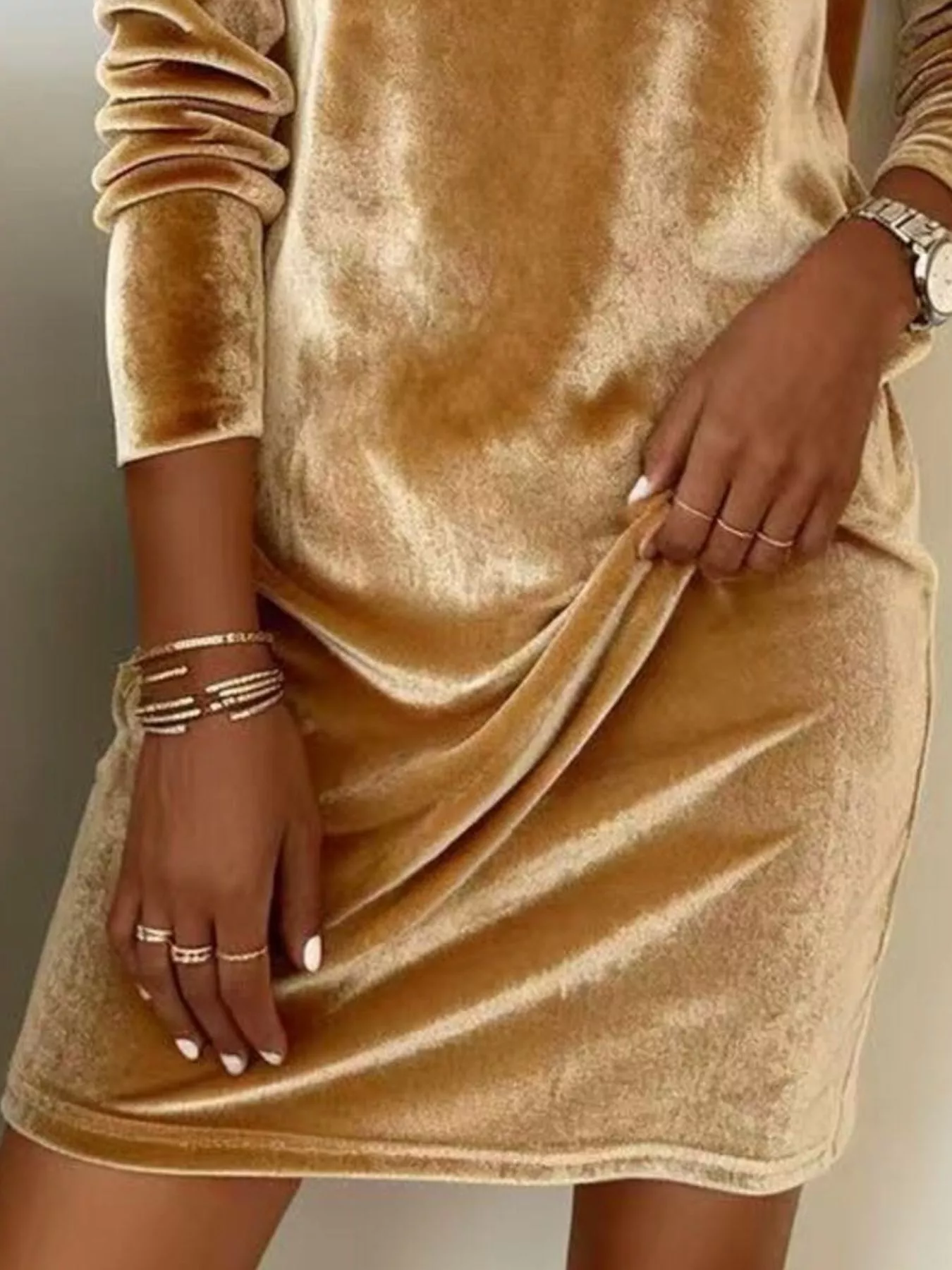 Velvet Cowl Neck Long Sleeve Mini Dress - Image 3