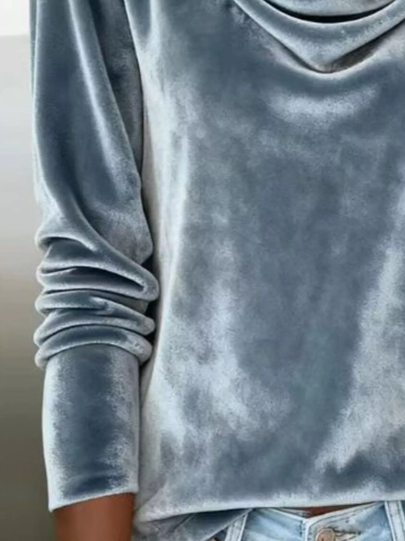 Velvet Cowl Neck Long Sleeve T-Shirt - Image 15