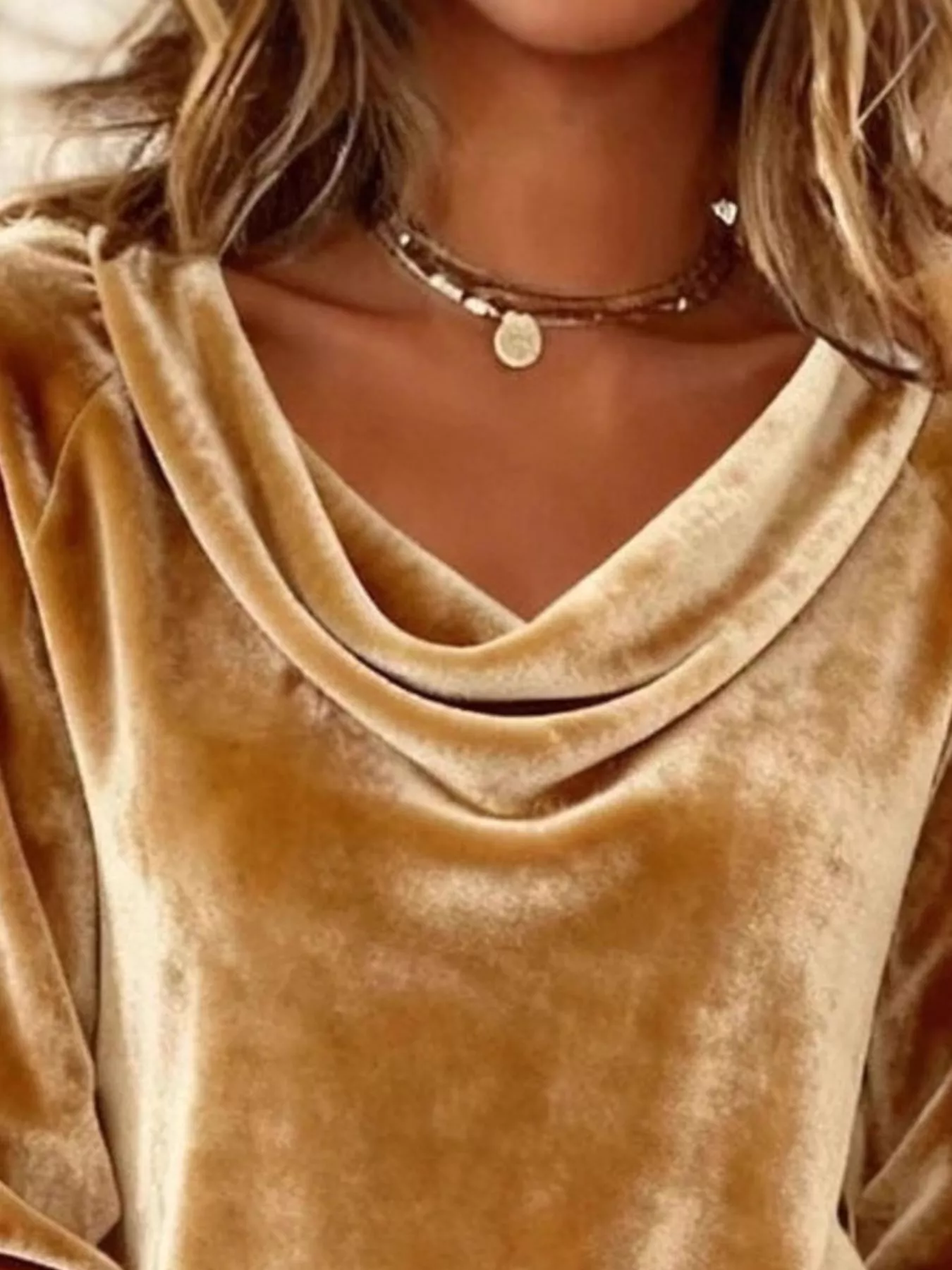 Velvet Cowl Neck Long Sleeve T-Shirt - Image 2