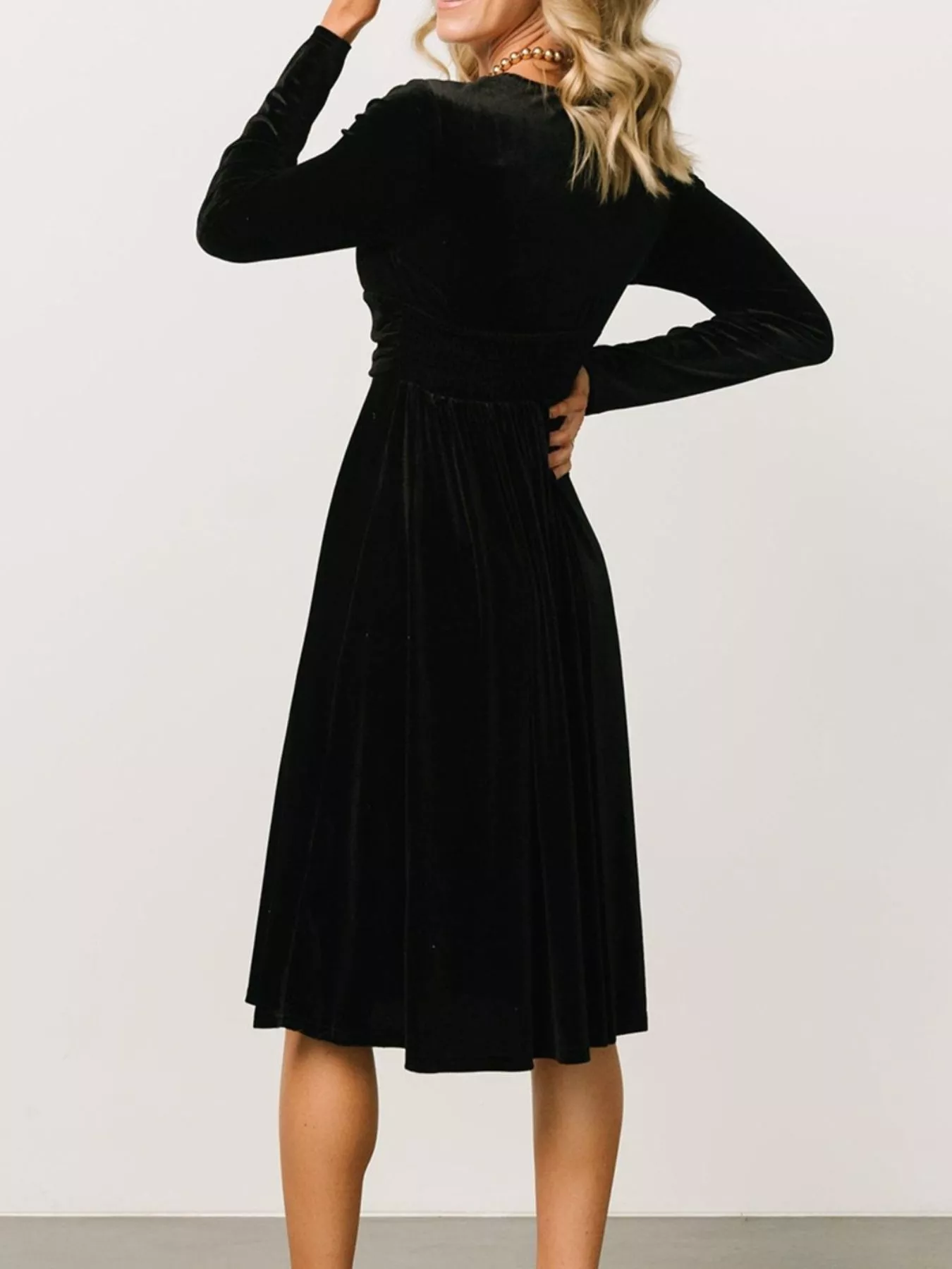 Velvet Deep V-Neck Long Sleeve Dress - Image 11