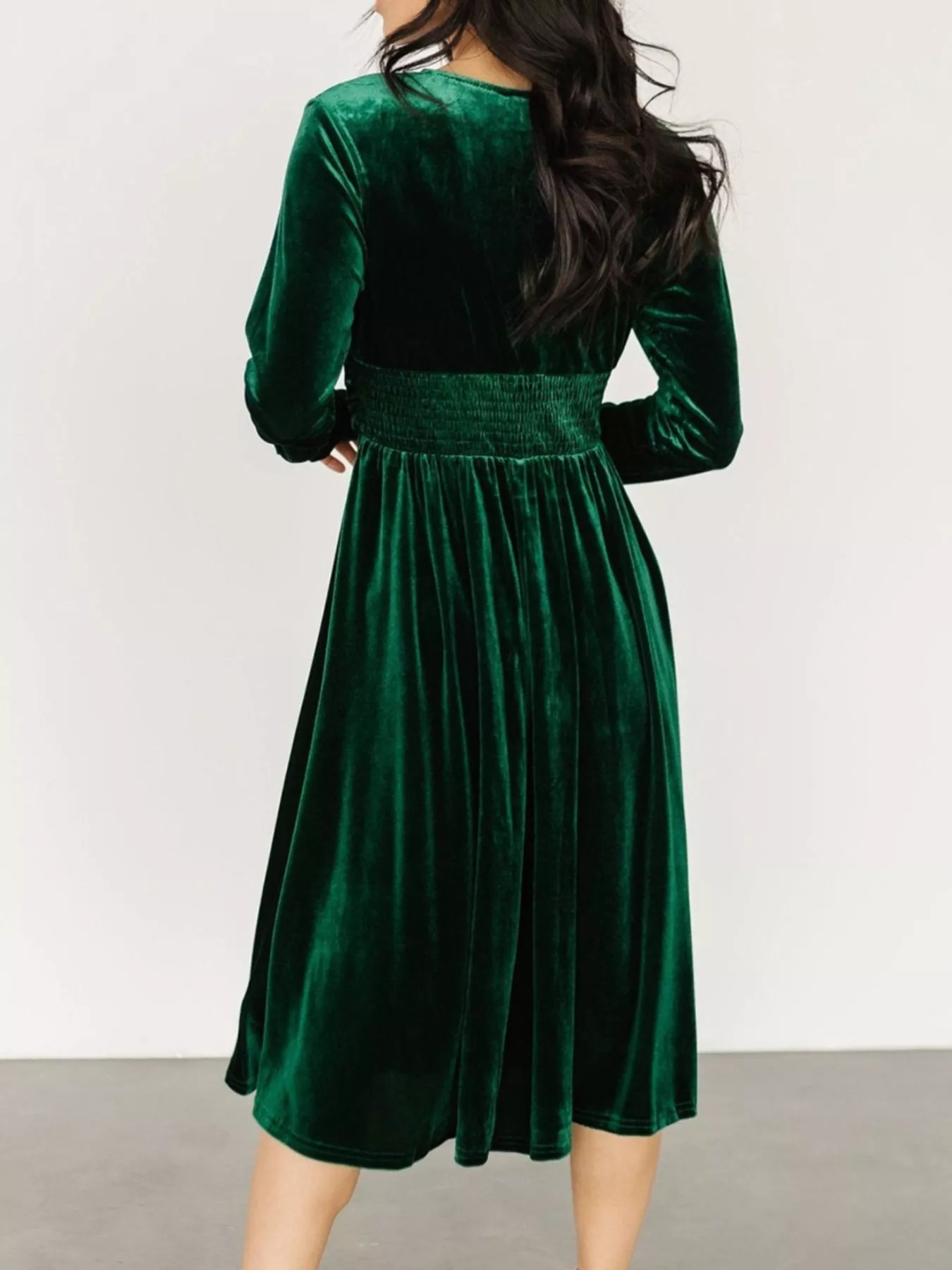 Velvet Deep V-Neck Long Sleeve Dress - Image 4